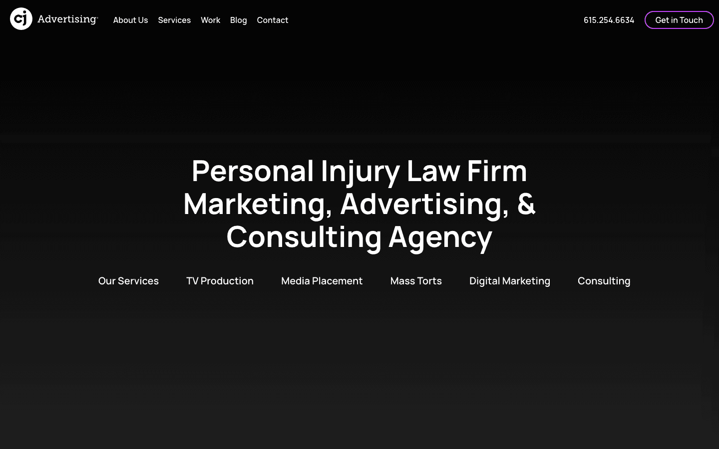 cj Advertising homepage hero screenshot, captured 2026-05-23
